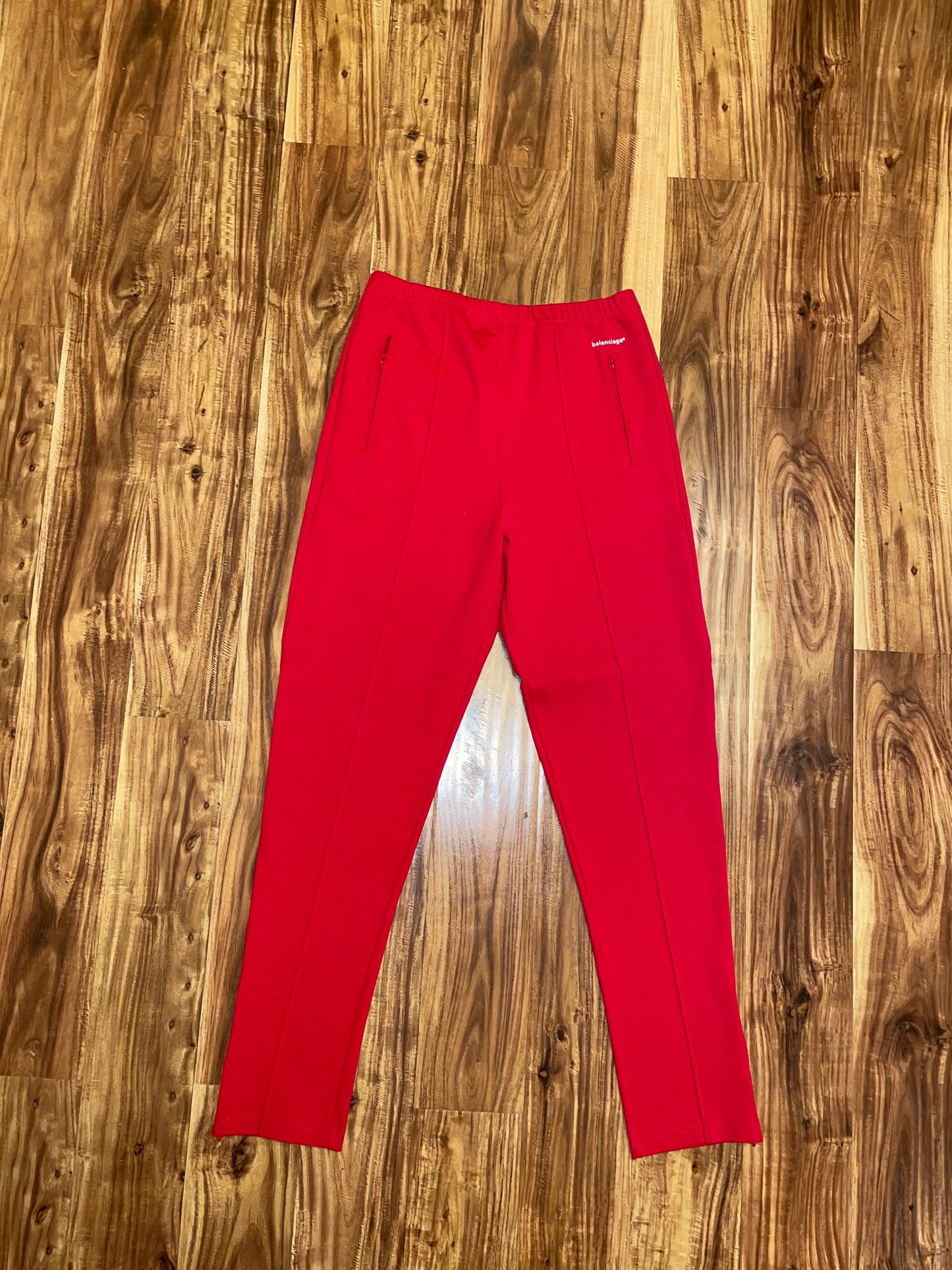 Red Balenciaga Pin Tuck Track Pants W/ Zippers