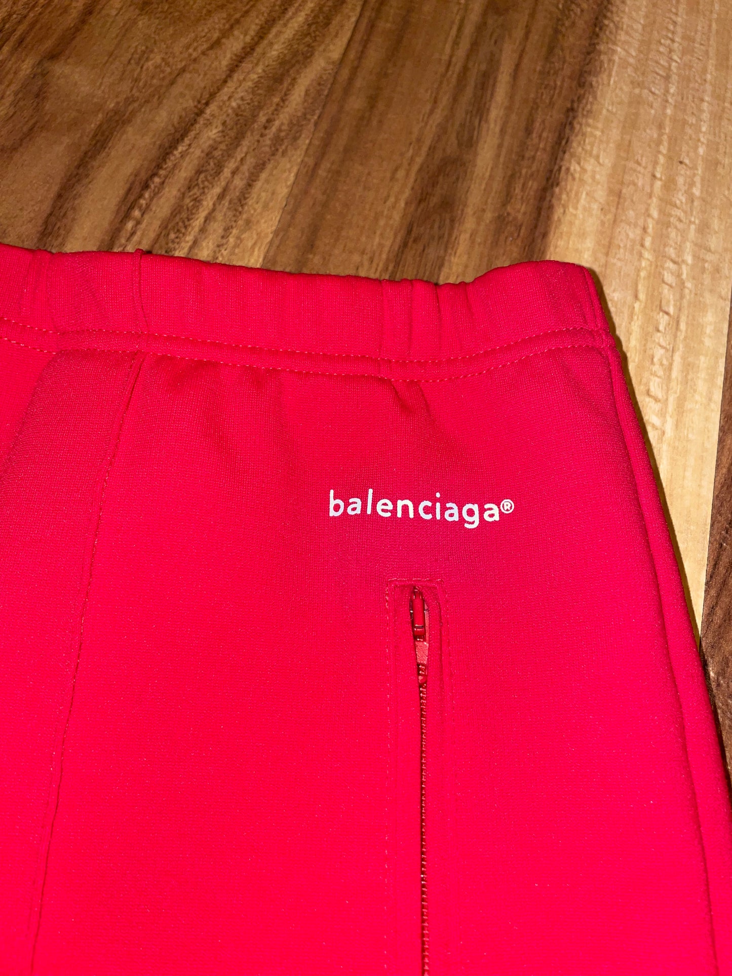 Red Balenciaga Pin Tuck Track Pants W/ Zippers