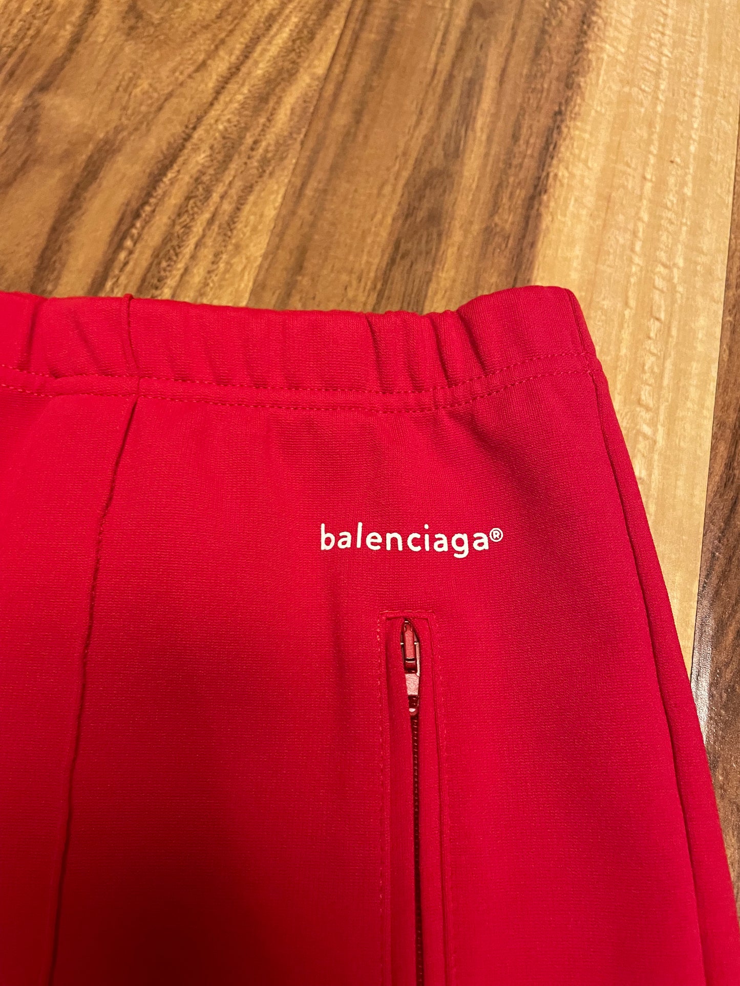 Red Balenciaga Pin Tuck Track Pants W/ Zippers